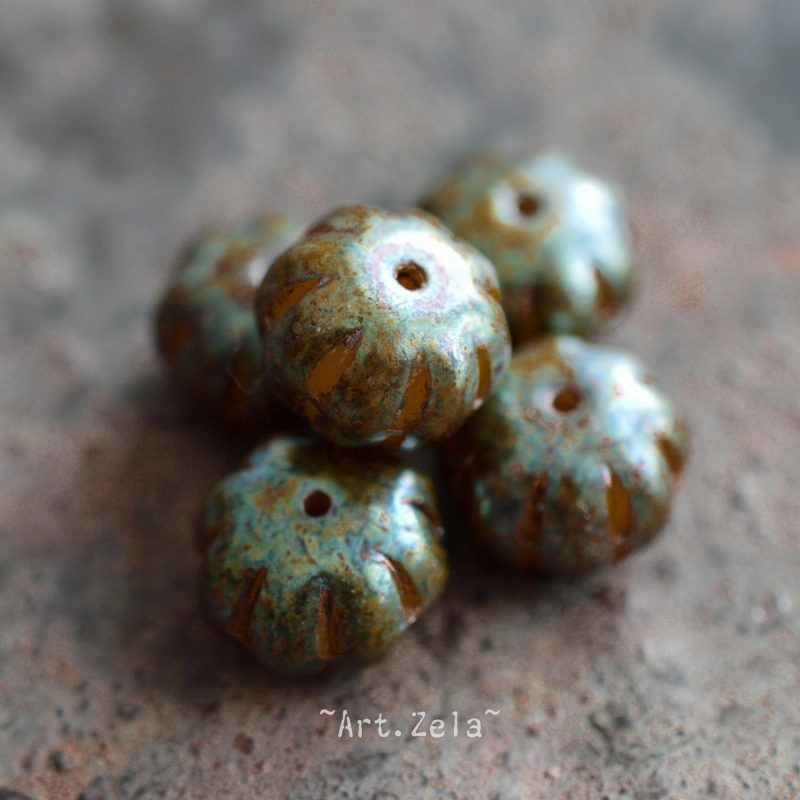 Citrouille Picasso cuivré 11mm X4 Perles verre tchèque lustré