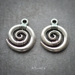 Pendentifs spirales 18mm X4 Pendentifs bohèmes métal argenté