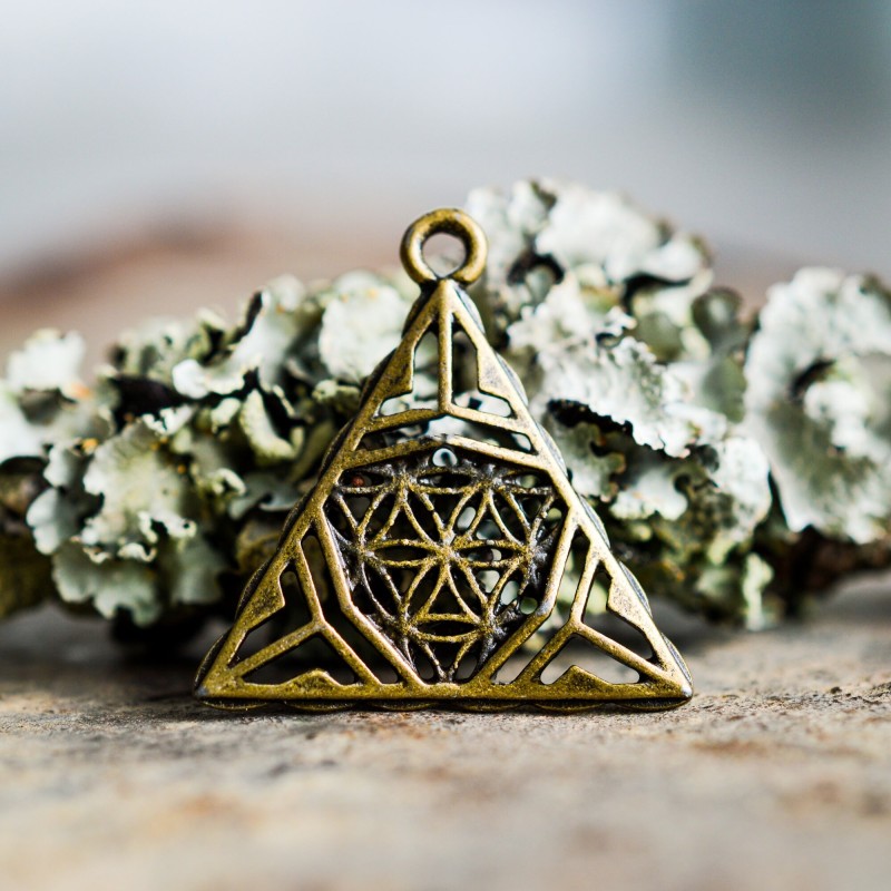 Pendentif triangulaire ajouré 25mm X4 Métal fin ton bronze