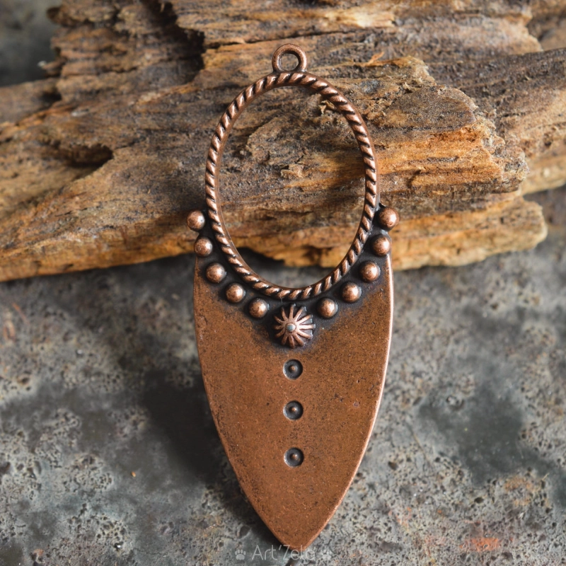 Pendentif ovale gravé cuivré 51mm X1 Pendentif métal décoré