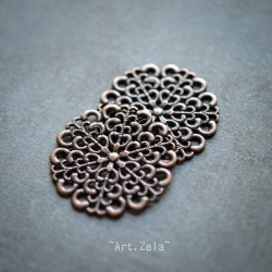 Support broderie filigrane 20mm X2 Grands connecteurs fleurs cuivrés