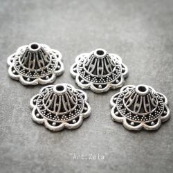Grandes coupelles métal argenté ajouré 18mm X2 Calottes forme fleur