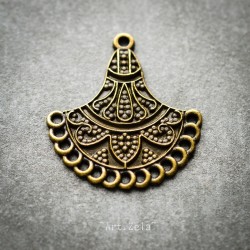 Pendentif connecteur gravé motif floral 33mm X4 Métal ton bronze