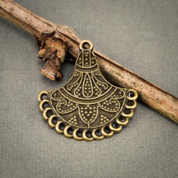 Pendentif connecteur gravé motif floral 33mm X4 Métal ton bronze