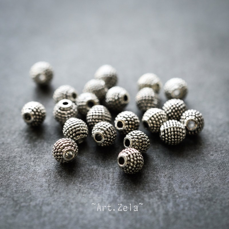 Perles rondes avec picots 5mm X20 Métal argenté vieilli