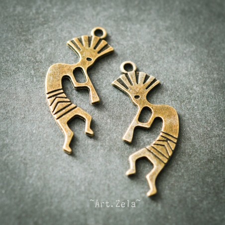 Pendentif Kokopelli 39mm X4 Métal couleur bronze