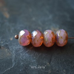 Rondelles vieux rose 9x6mm X10 Perles verre tchèque poli au feu