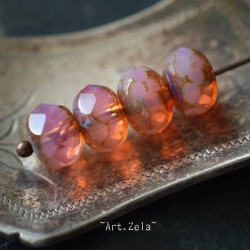 Rondelles vieux rose 9x6mm X10 Perles verre tchèque poli au feu