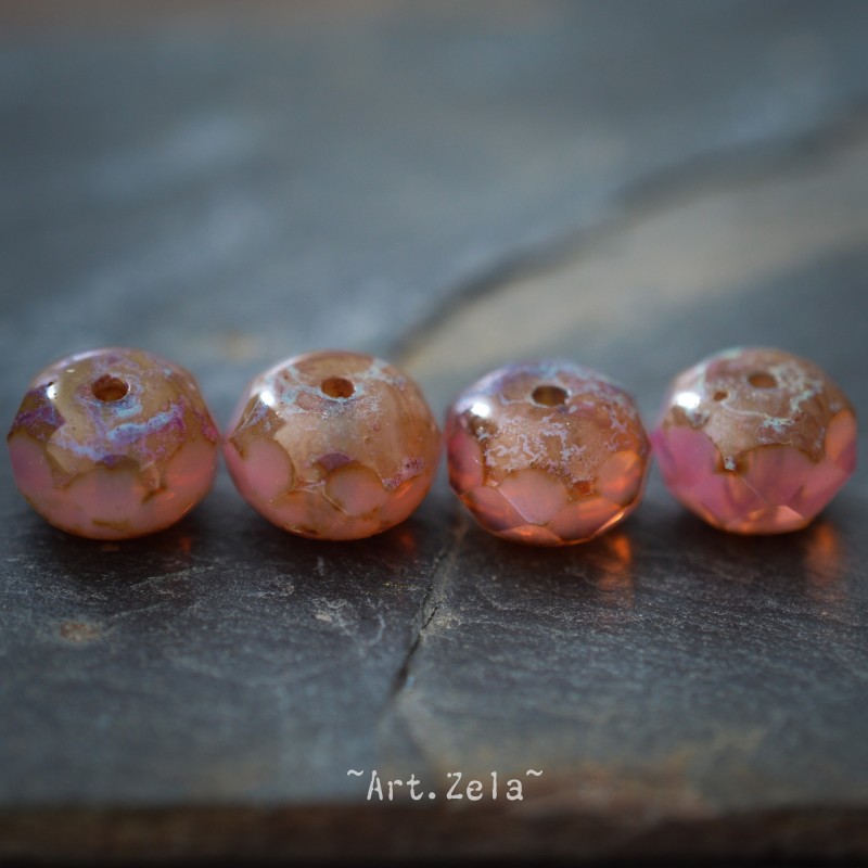 Rondelles vieux rose 9x6mm X10 Perles verre tchèque poli au feu