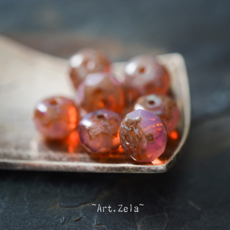 Rondelles vieux rose 9x6mm X10 Perles verre tchèque poli au feu