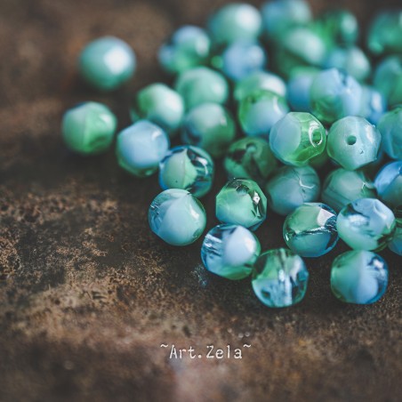 Facettes mix turquoise 6mm X20 Perles verre tchèque poli au feu