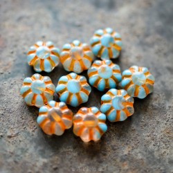 Fleurettes bleu orange 9mm X20 Perles verre tchèque Fleur de Cactus