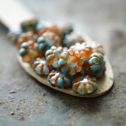 Fleurettes bleu orange 9mm X20 Perles verre tchèque Fleur de Cactus