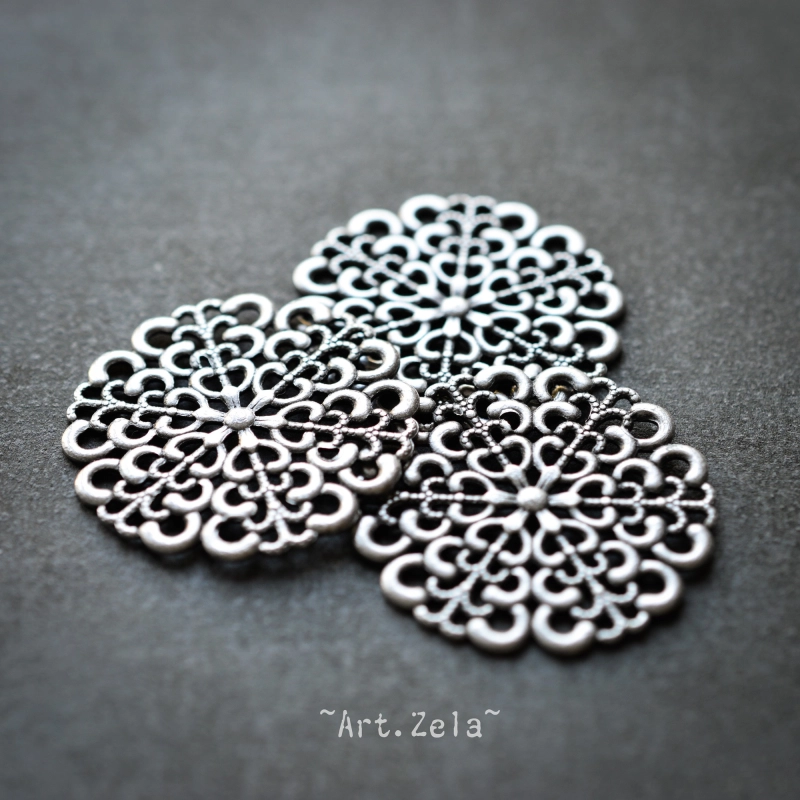 Filigrane support broderie de perles 30mm X2 Métal argenté