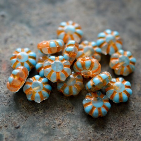 Fleurettes bleu orange 9mm X20 Perles verre tchèque Fleur de Cactus