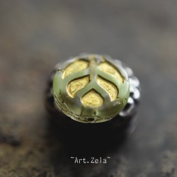 Monstera vert amande 14mm X4 Perles verre tchèque premium