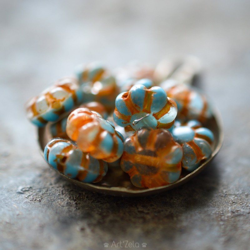 Fleurettes bleu orange 9mm X20 Perles verre tchèque Fleur de Cactus