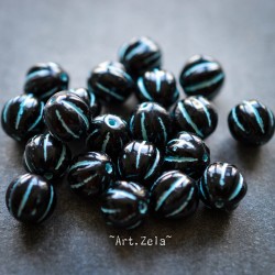 Melons noir bleu 8mm X10 Perles verre tchèque rondes opaques