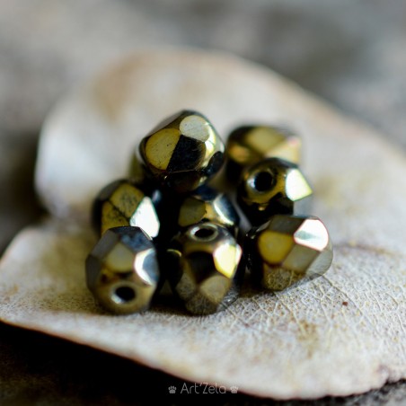 Facettes vert bronze 5mm X28 Perles verre tchèque métallisé