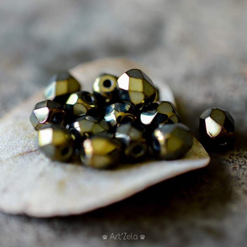 Facettes vert bronze 5mm X28 Perles verre tchèque métallisé