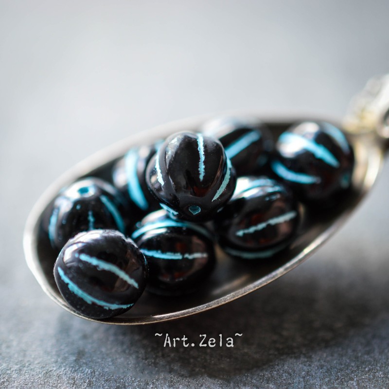 Melons noir bleu 8mm X10 Perles verre tchèque rondes opaques