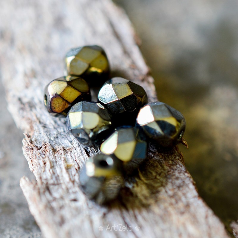Facettes vert bronze 5mm X28 Perles verre tchèque métallisé