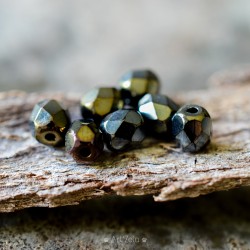 Facettes vert bronze 5mm X28 Perles verre tchèque métallisé