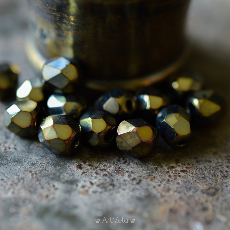 Facettes vert bronze 5mm X28 Perles verre tchèque métallisé