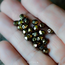 Facettes vert bronze 5mm X35 Perles verre tchèque métallisé