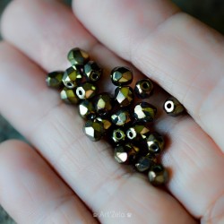 Facettes vert bronze 5mm X28 Perles verre tchèque métallisé