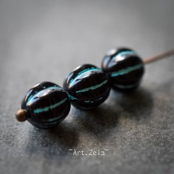 Melons noir bleu 8mm X10 Perles verre tchèque rondes opaques