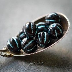 Melons noir bleu 8mm X10 Perles verre tchèque rondes opaques