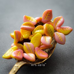 Feuilles rose jaune 14mm X8 Perles verre tchèque premium