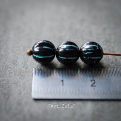 Melons noir bleu 8mm X10 Perles verre tchèque rondes opaques