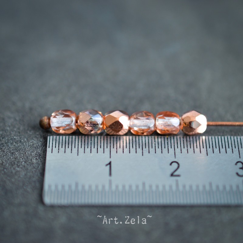 Facettes cuivre rose 4mm X40 Perles verre tchèque métallisé