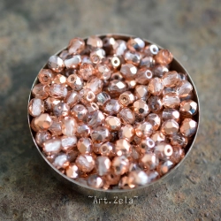 Facettes cuivre rose 4mm X40 Perles verre tchèque métallisé