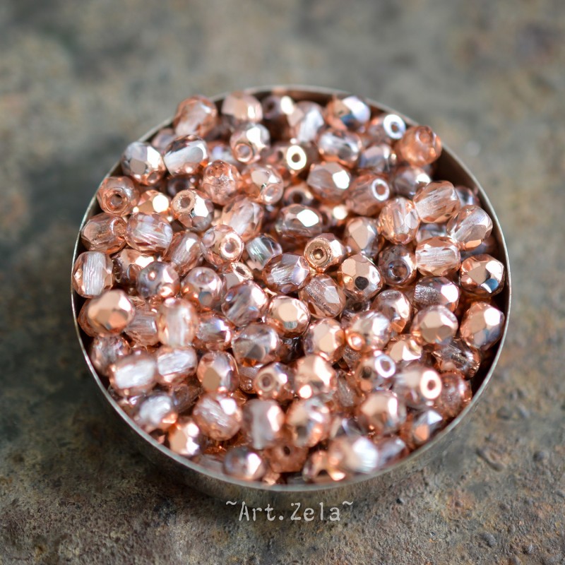 Facettes cuivre rose 4mm X40 Perles verre tchèque métallisé