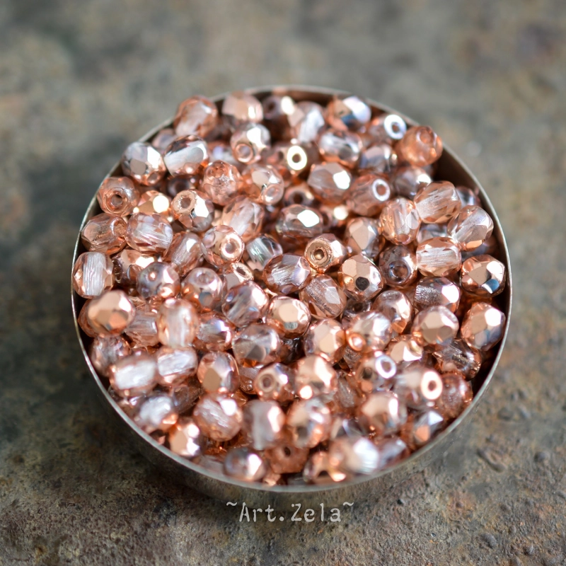 Facettes cuivre rose 4mm X40 Perles verre tchèque métallisé