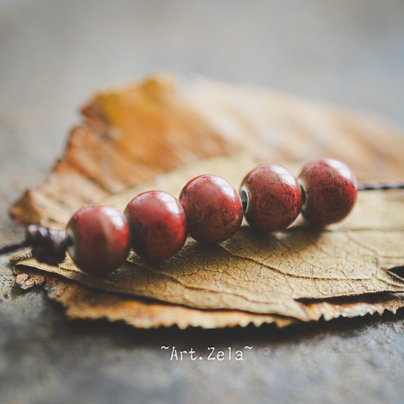 Perles céramique émaillée rouge brun 6mm X20 perles artisanales