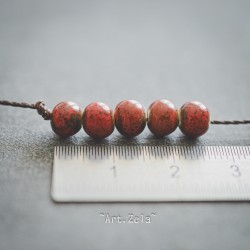 Perles céramique émaillée rouge brun 6mm X20 perles artisanales