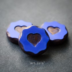 Cœur bleu cobalt Picasso 21mm  X1 Grande perle artisanale verre tchèque