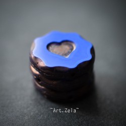 Cœur bleu cobalt Picasso 21mm  X1 Grande perle artisanale verre tchèque