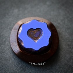 Cœur bleu cobalt Picasso 21mm  X1 Grande perle artisanale verre tchèque