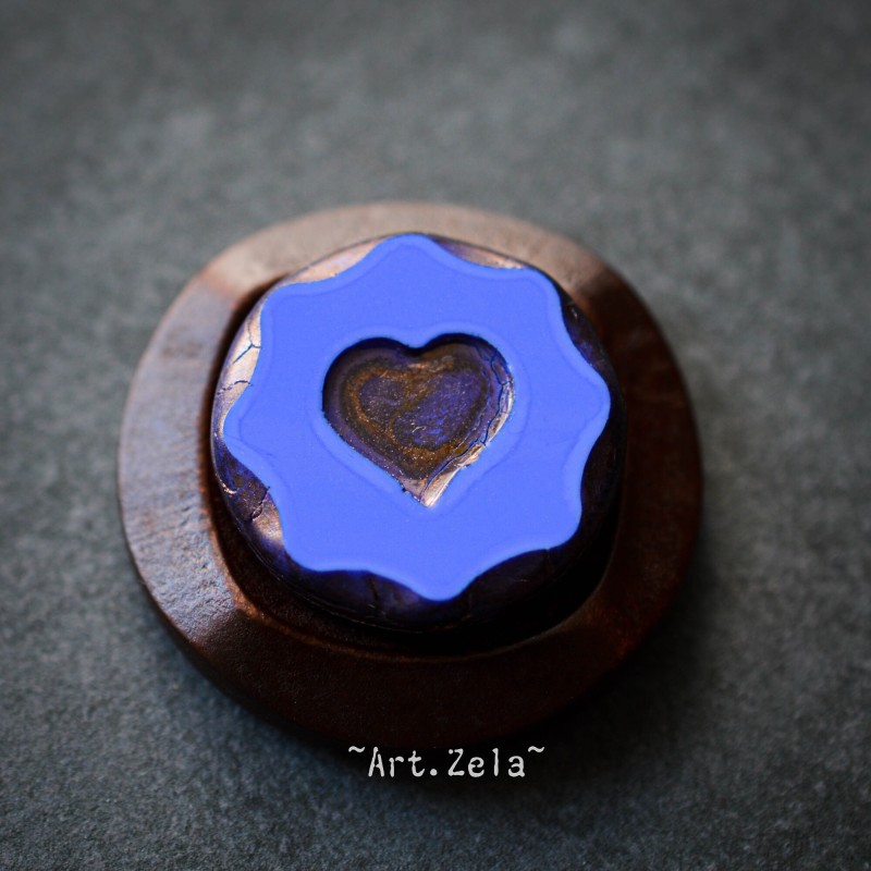 Cœur bleu cobalt Picasso 21mm  X1 Grande perle artisanale verre tchèque