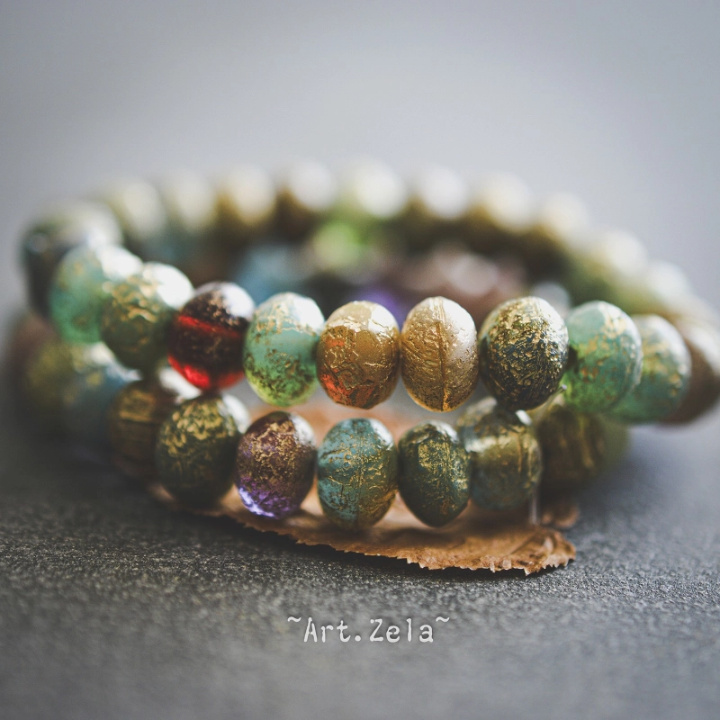 Rondelles mates multicolores9x6mm X10 Perles verre tchèque texturé