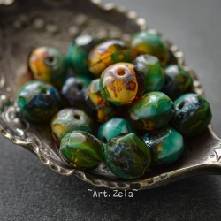 Rondelles vert ambre Picasso 8x6mm X10 Perles verre tchèque