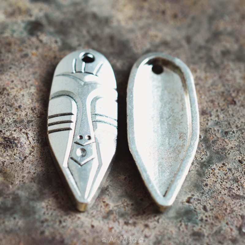 Masque tribal argenté 40mm X1 Grand pendentif style ethnique