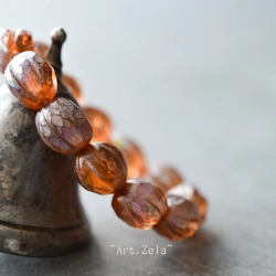 Melons facettés pêche irisé 8/10mm X4 Perles verre tchèque texturé