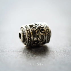 Perles style ethnique 14mm X2 Grandes perles métal argenté antique