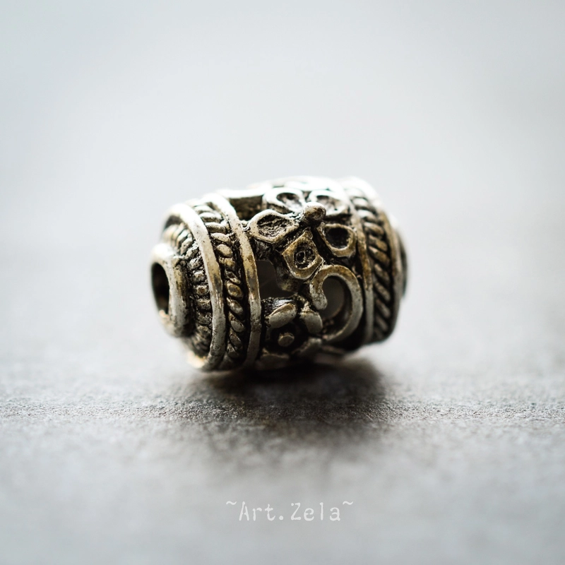 Perles style ethnique 14mm X2 Grandes perles métal argenté antique